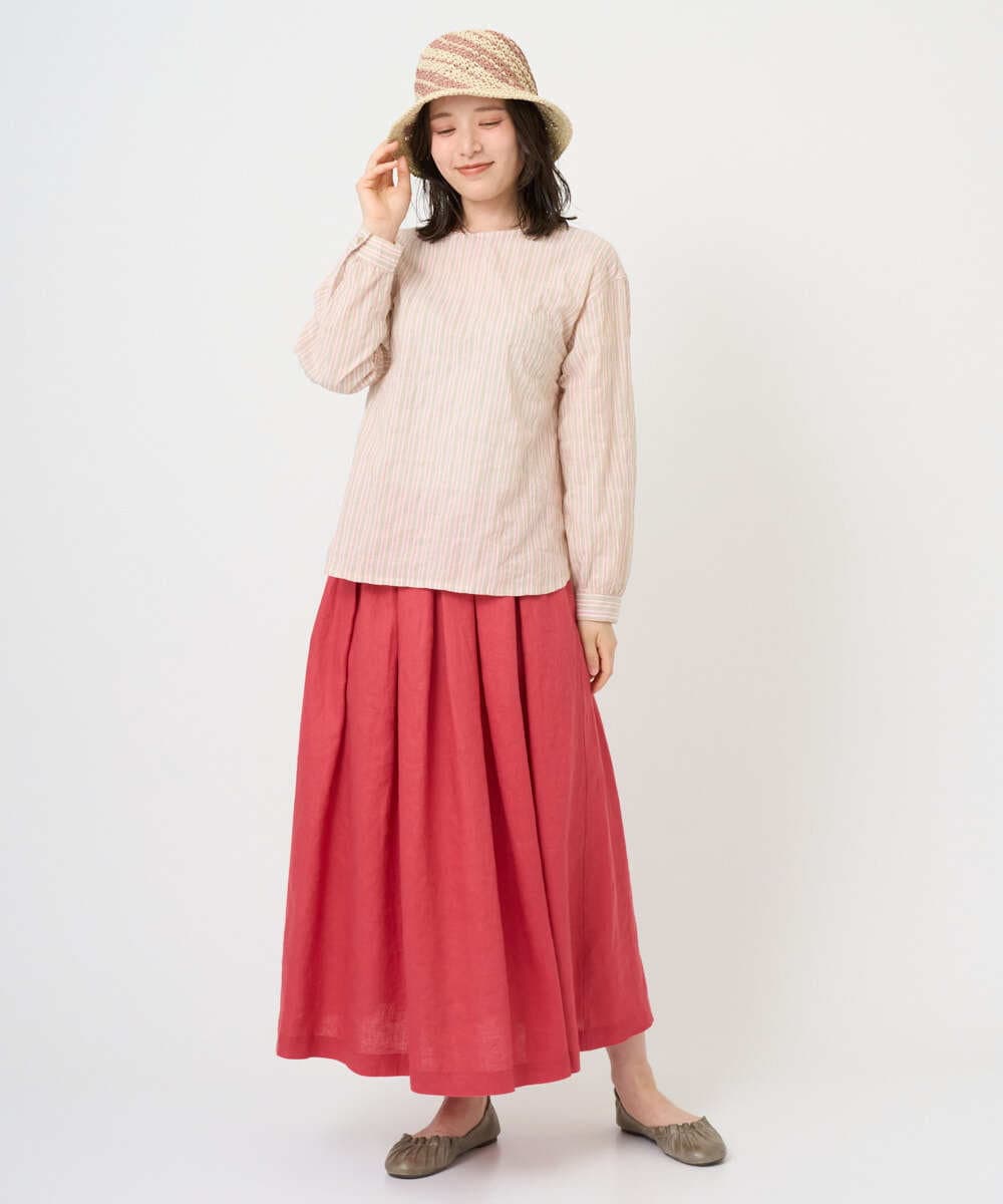 NGBGF49210 GIANNI LO GIUDICE(ジャンニ ロ ジュディチェ) [洗える・日本製]コットンシャーリングストライププルオーバーブラウス オレンジベージュ