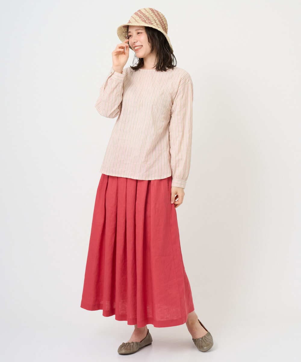 NGBGF49210 GIANNI LO GIUDICE(ジャンニ ロ ジュディチェ) [洗える・日本製]コットンシャーリングストライププルオーバーブラウス オレンジベージュ