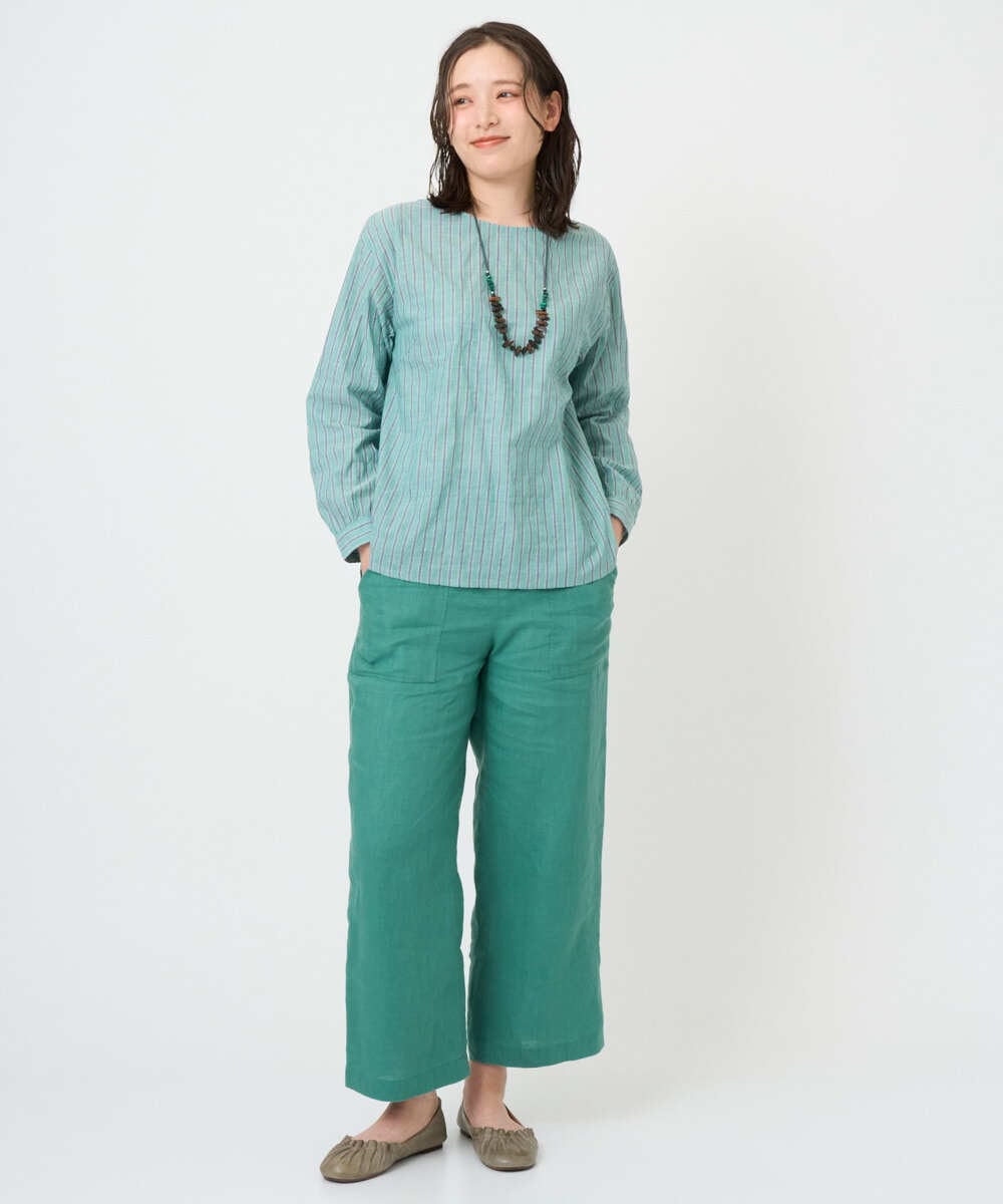 NGBGF49210 GIANNI LO GIUDICE(ジャンニ ロ ジュディチェ) [洗える・日本製]コットンシャーリングストライププルオーバーブラウス オレンジベージュ