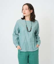 NGBGF49210 GIANNI LO GIUDICE(ジャンニ ロ ジュディチェ) [洗える・日本製]コットンシャーリングストライププルオーバーブラウス オレンジベージュ