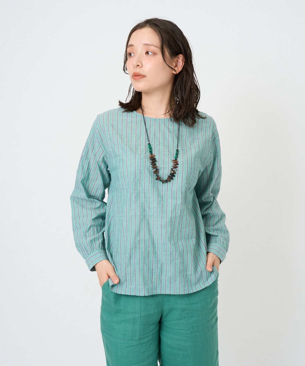 NGBGF49210 GIANNI LO GIUDICE(ジャンニ ロ ジュディチェ) [洗える・日本製]コットンシャーリングストライププルオーバーブラウス オレンジベージュ