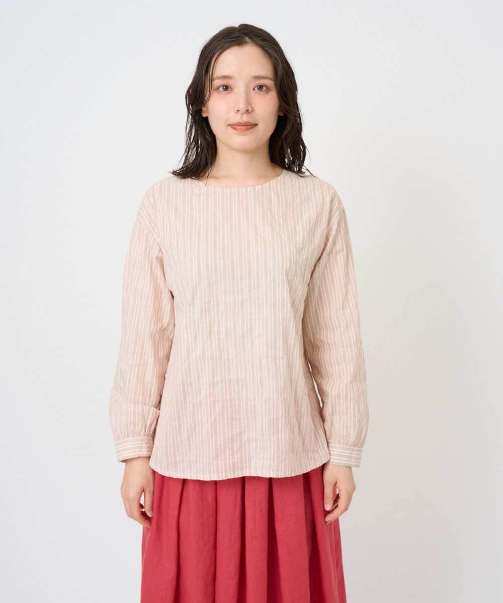 NGBGF49210 GIANNI LO GIUDICE(ジャンニ ロ ジュディチェ) [洗える・日本製]コットンシャーリングストライププルオーバーブラウス オレンジベージュ