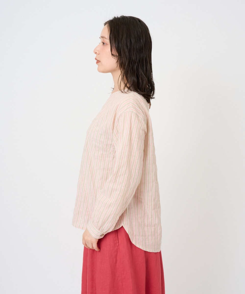 NGBGF49210 GIANNI LO GIUDICE(ジャンニ ロ ジュディチェ) [洗える・日本製]コットンシャーリングストライププルオーバーブラウス オレンジベージュ