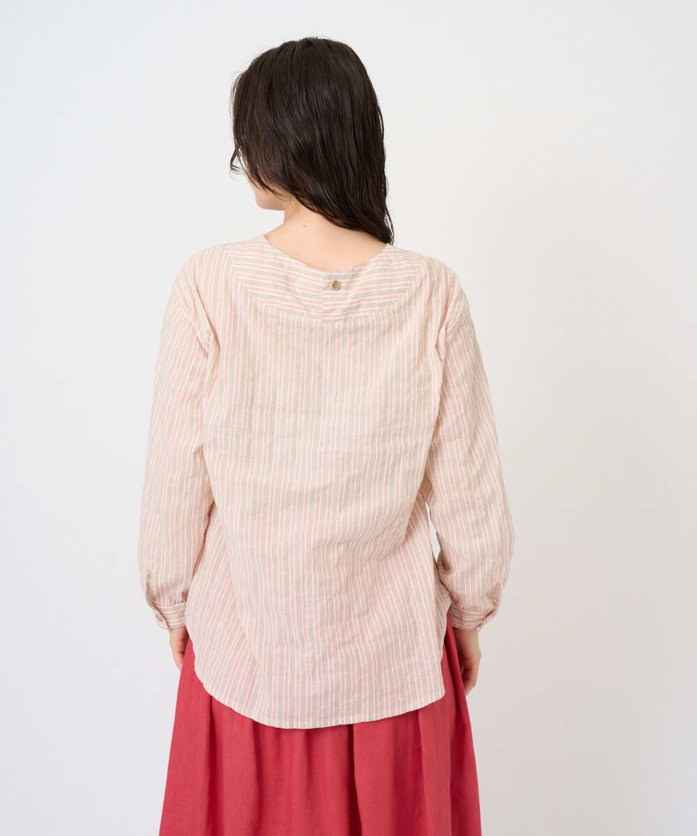 NGBGF49210 GIANNI LO GIUDICE(ジャンニ ロ ジュディチェ) [洗える・日本製]コットンシャーリングストライププルオーバーブラウス オレンジベージュ