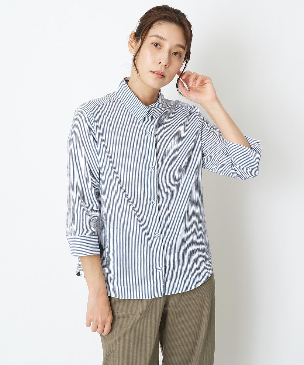 NGBGS03230 GIANNI LO GIUDICE [洗える・日本製]シュリンクストライプブラウス