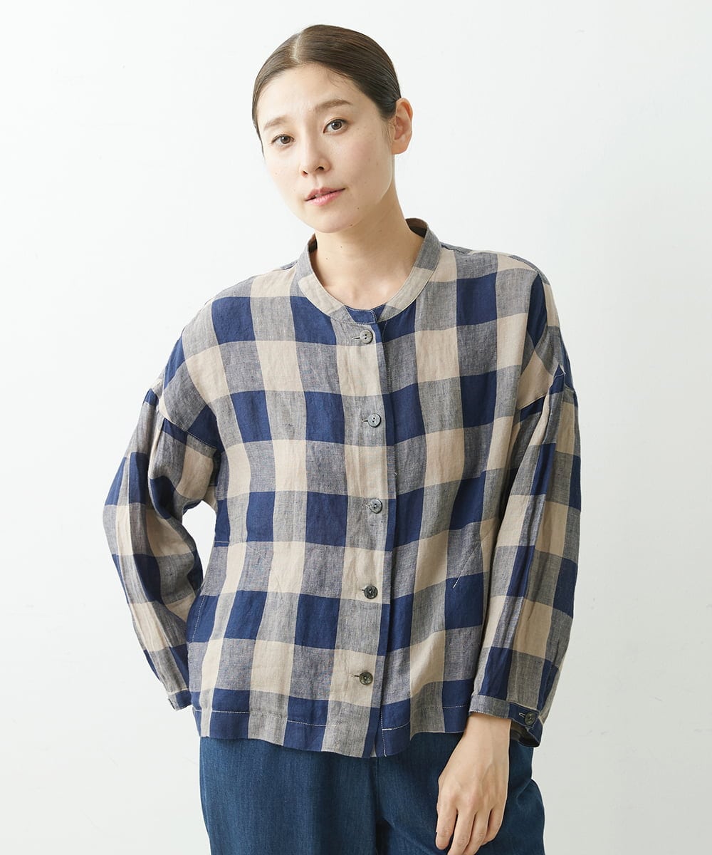 NGBGS10250 GIANNI LO GIUDICE [洗える]先染めリネンチェックブラウス