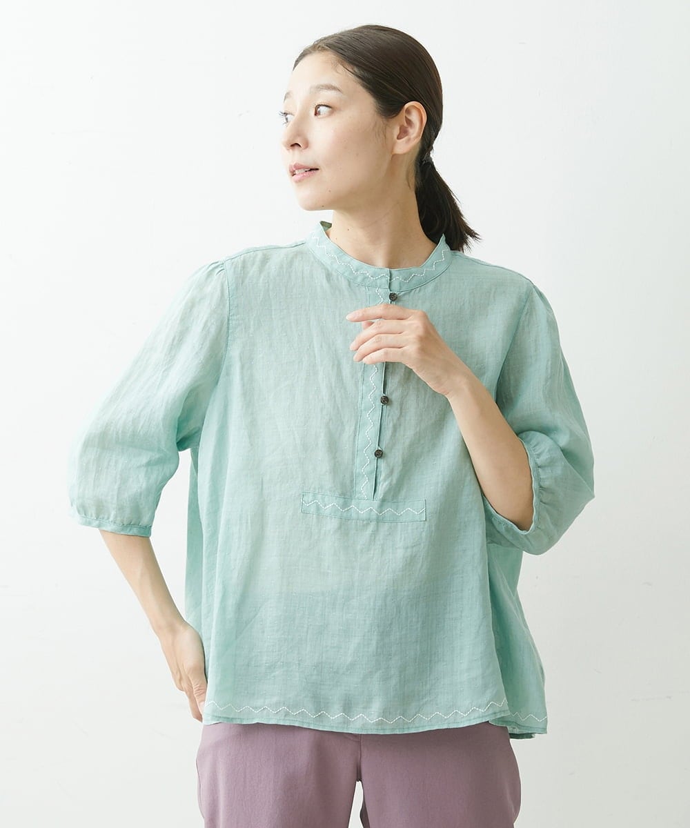 NGBGS30230 GIANNI LO GIUDICE(ジャンニ ロ ジュディチェ) [洗える]ローンエンブロイダリー刺繍ブラウス グリーン