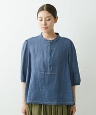 NGBGS30230 GIANNI LO GIUDICE(ジャンニ ロ ジュディチェ) [洗える]ローンエンブロイダリー刺繍ブラウス ブルー