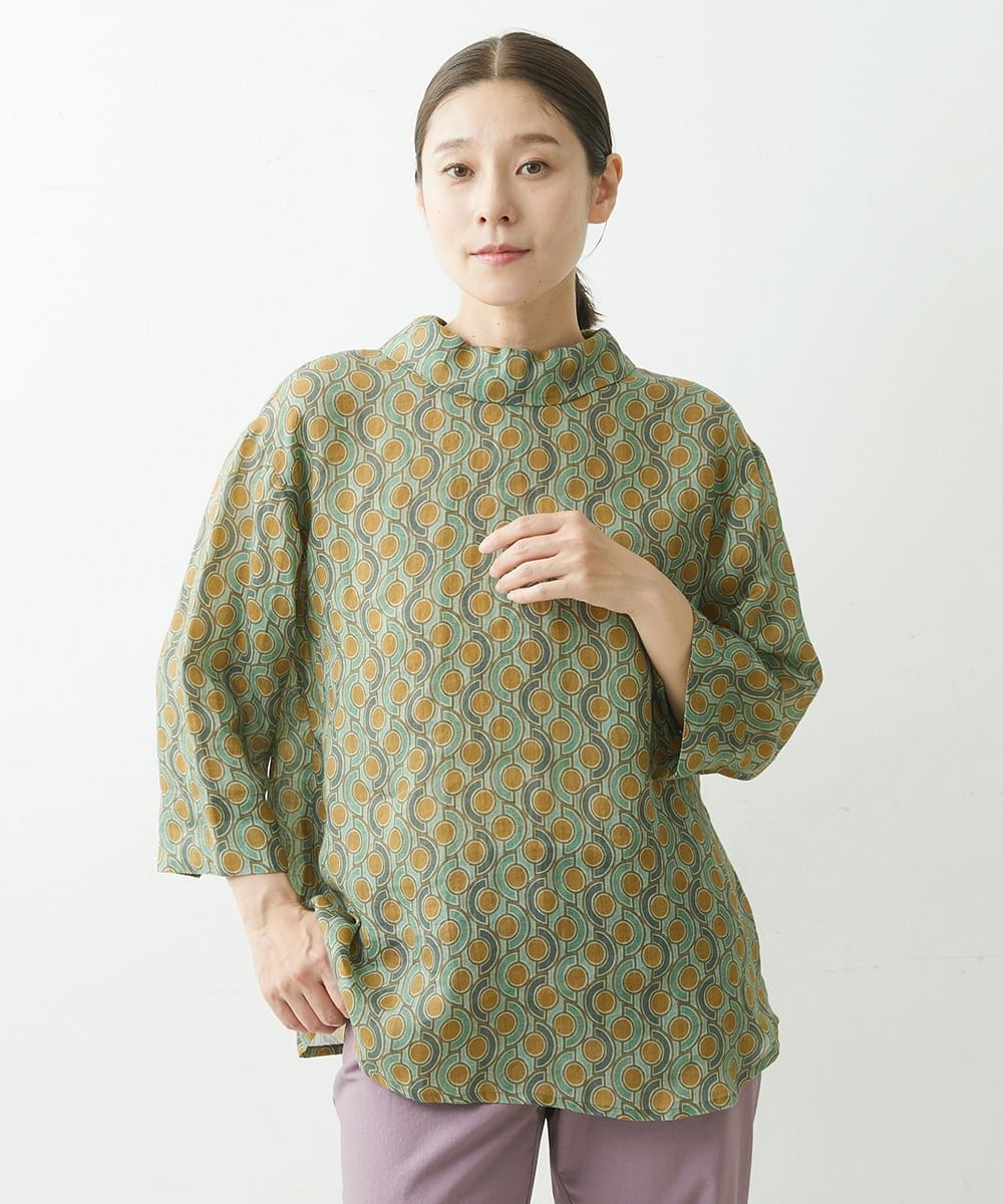 NGBGS31240 GIANNI LO GIUDICE [洗える]トライバル柄リネンブラウス