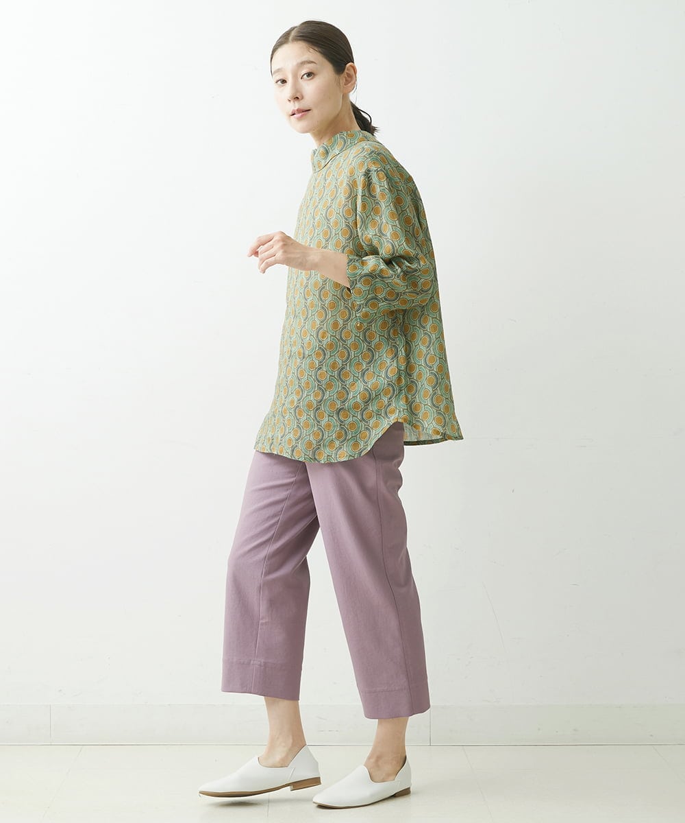 NGBGS31240 GIANNI LO GIUDICE(ジャンニ ロ ジュディチェ) [洗える]トライバル柄リネンブラウス グリーン