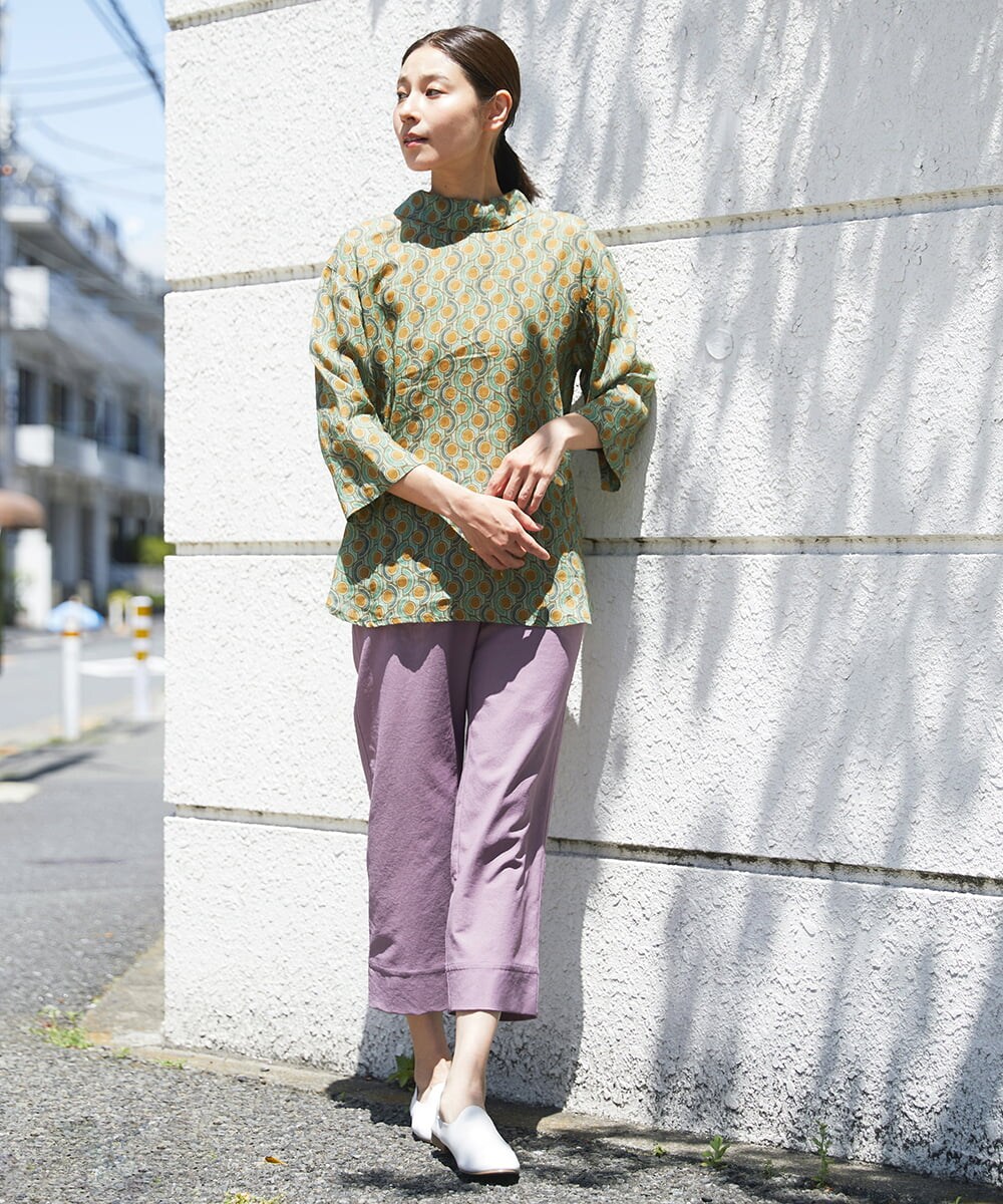 NGBGS31240 GIANNI LO GIUDICE(ジャンニ ロ ジュディチェ) [洗える]トライバル柄リネンブラウス グリーン