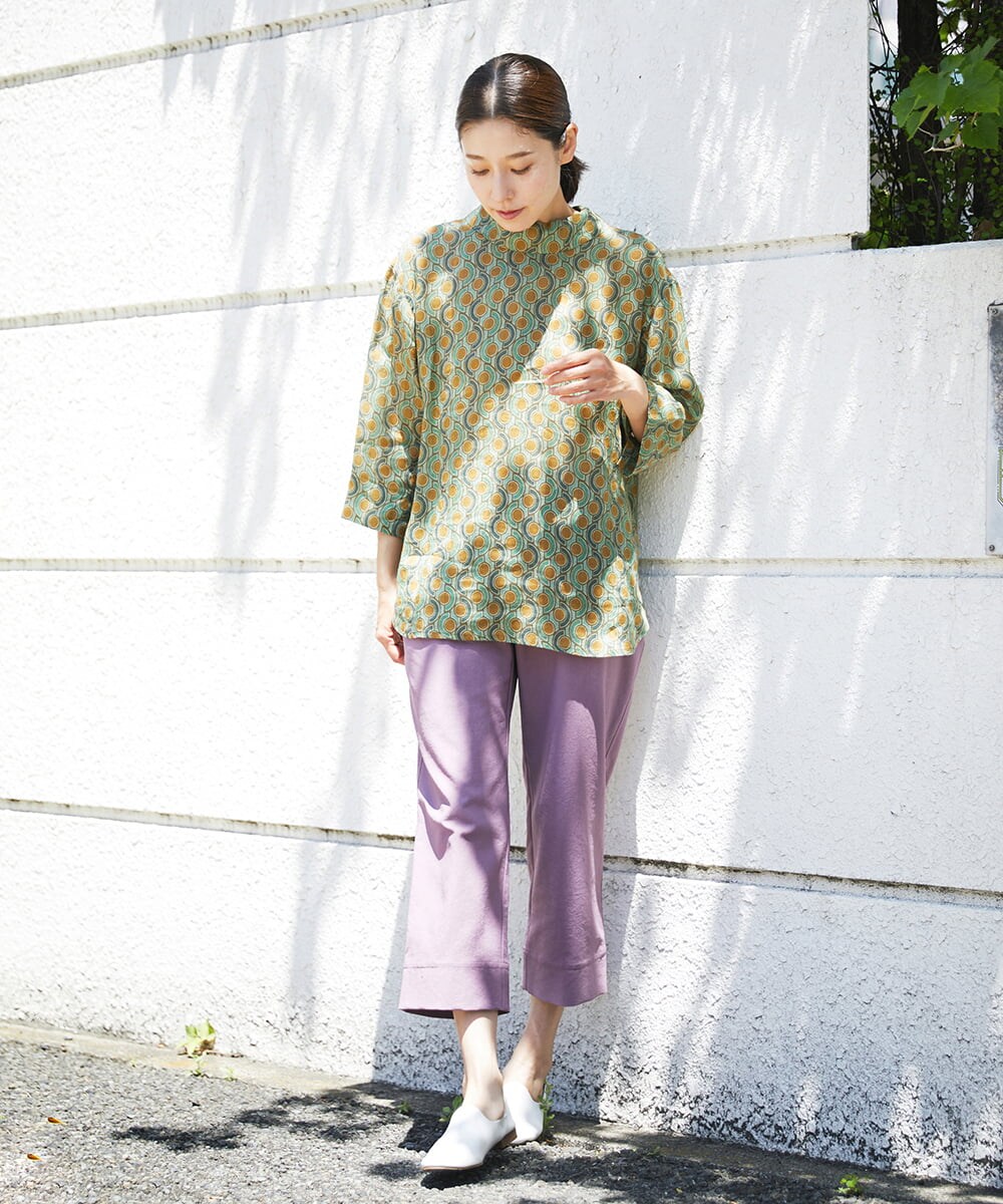 NGBGS31240 GIANNI LO GIUDICE(ジャンニ ロ ジュディチェ) [洗える]トライバル柄リネンブラウス グリーン