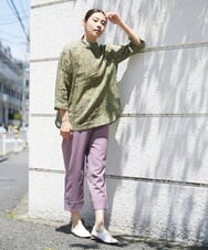 NGBGS31240 GIANNI LO GIUDICE(ジャンニ ロ ジュディチェ) [洗える]トライバル柄リネンブラウス グリーン