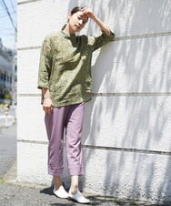 NGBGS31240 GIANNI LO GIUDICE(ジャンニ ロ ジュディチェ) [洗える]トライバル柄リネンブラウス グリーン