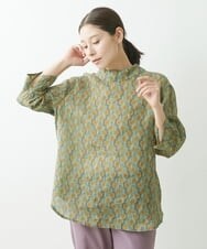 NGBGS31240 GIANNI LO GIUDICE(ジャンニ ロ ジュディチェ) [洗える]トライバル柄リネンブラウス グリーン