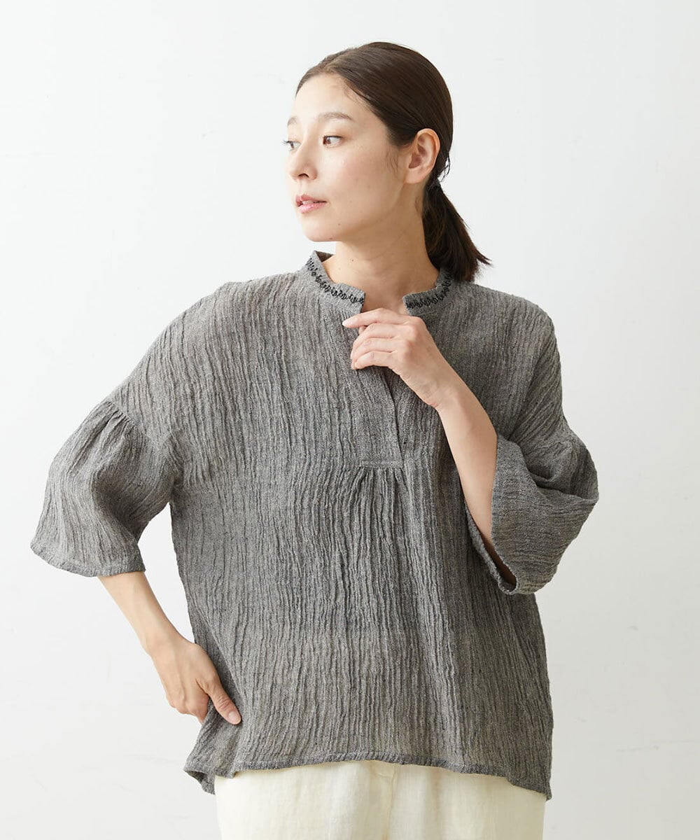 洗える]リネン楊柳スキッパーブラウス(ブラウス・シャツ) GIANNI LO GIUDICE(ジャンニ ロ ジュディチェ)｜イトキンオンラインストア