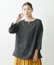NGBGS42290 GIANNI LO GIUDICE(ジャンニ ロ ジュディチェ) [洗える・日本製]ナスカ柄リネンブラウス ネイビー
