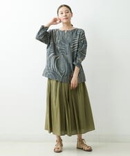 NGBGS42290 GIANNI LO GIUDICE(ジャンニ ロ ジュディチェ) [洗える・日本製]ナスカ柄リネンブラウス ダークグレー