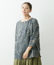 NGBGS42290 GIANNI LO GIUDICE(ジャンニ ロ ジュディチェ) [洗える・日本製]ナスカ柄リネンブラウス ダークグレー