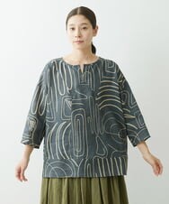 NGBGS42290 GIANNI LO GIUDICE(ジャンニ ロ ジュディチェ) [洗える・日本製]ナスカ柄リネンブラウス ダークグレー