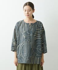 NGBGS42290 GIANNI LO GIUDICE(ジャンニ ロ ジュディチェ) [洗える・日本製]ナスカ柄リネンブラウス ダークグレー