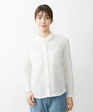 NGBGT34250 GIANNI LO GIUDICE(ジャンニ ロ ジュディチェ) 先染めシュリンクブラウス ホワイト