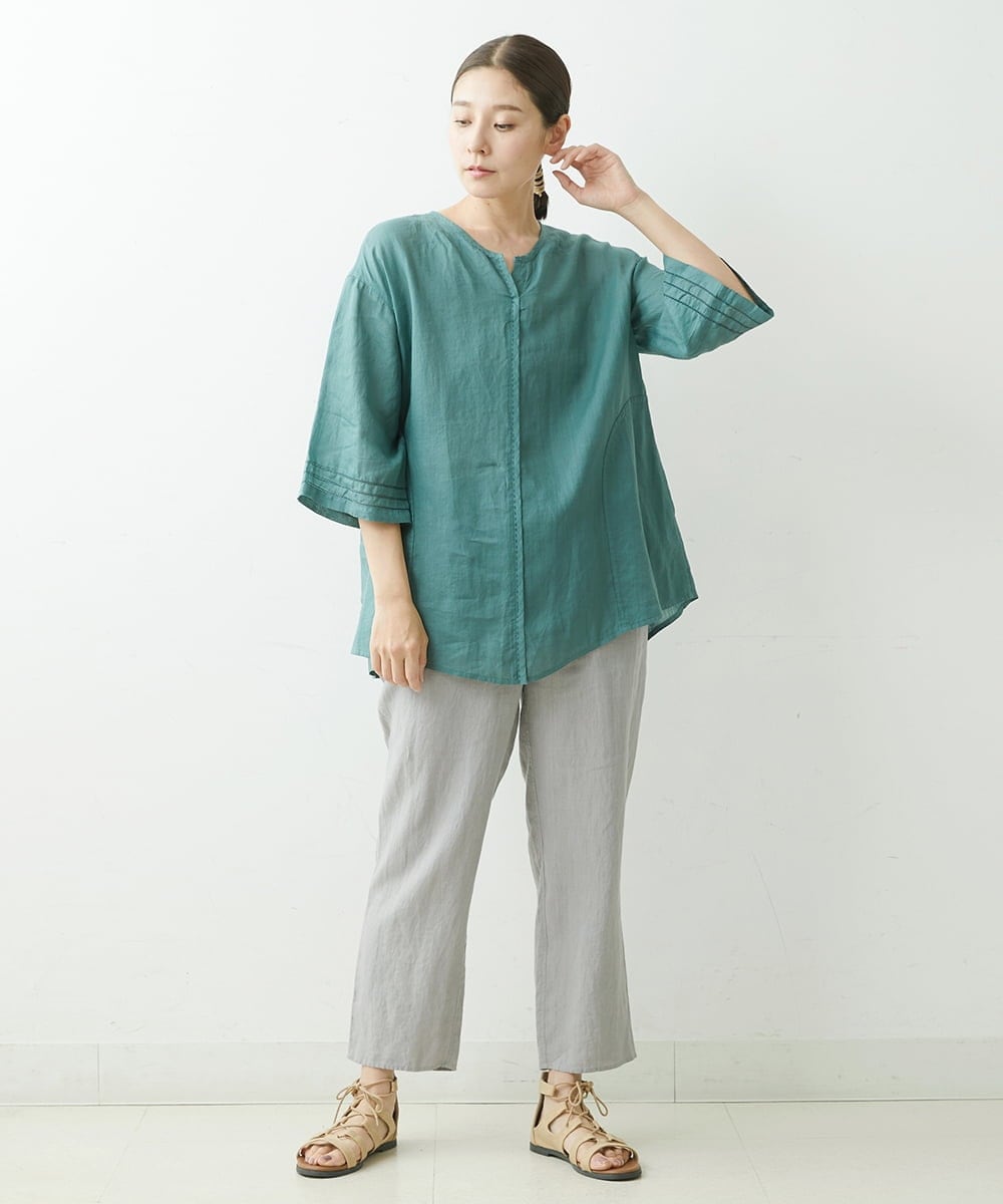 NGBGU33230 GIANNI LO GIUDICE(ジャンニ ロ ジュディチェ) [洗える]コットン製品染めブラウス グリーン