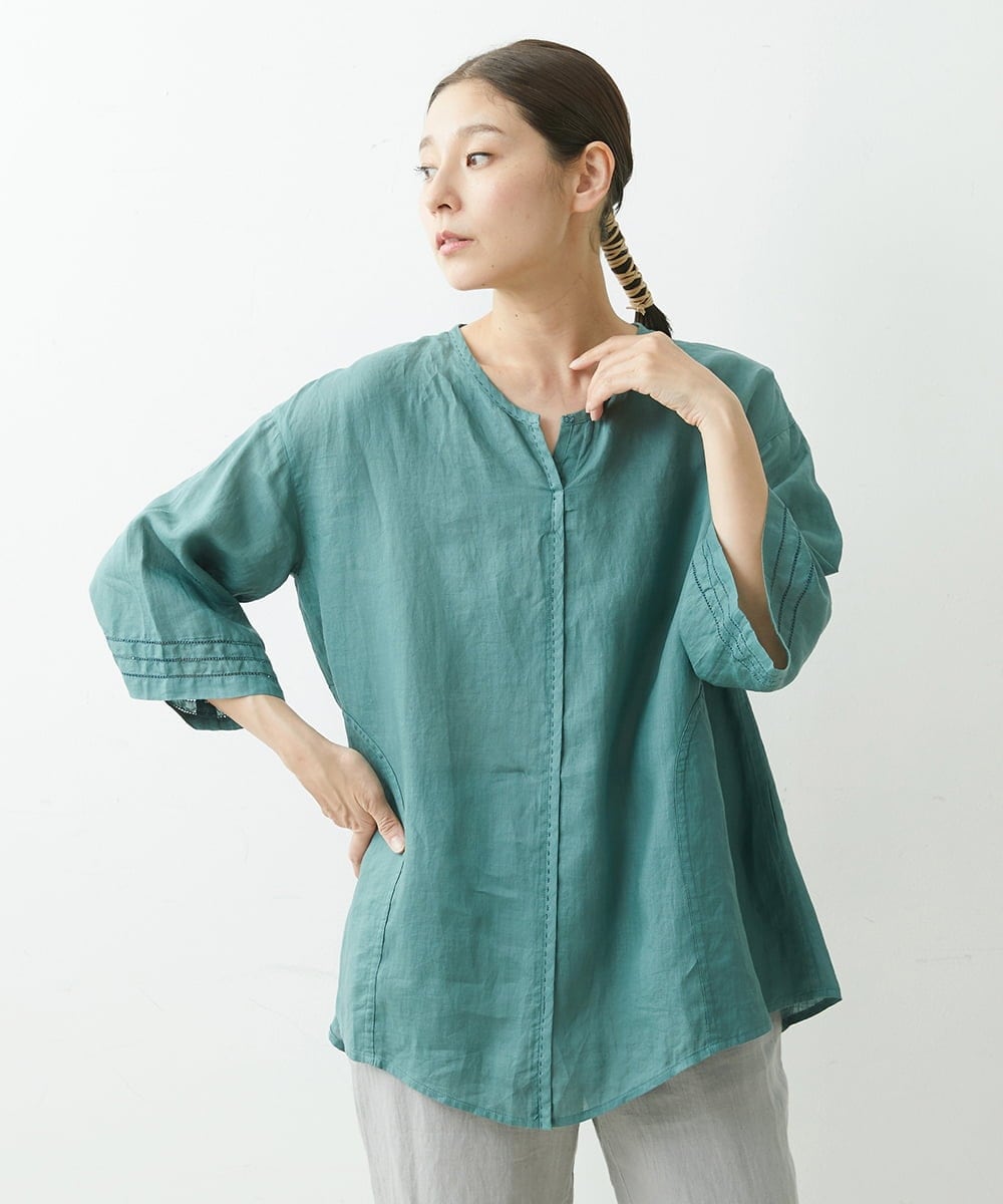 NGBGU33230 GIANNI LO GIUDICE(ジャンニ ロ ジュディチェ) [洗える]コットン製品染めブラウス グリーン