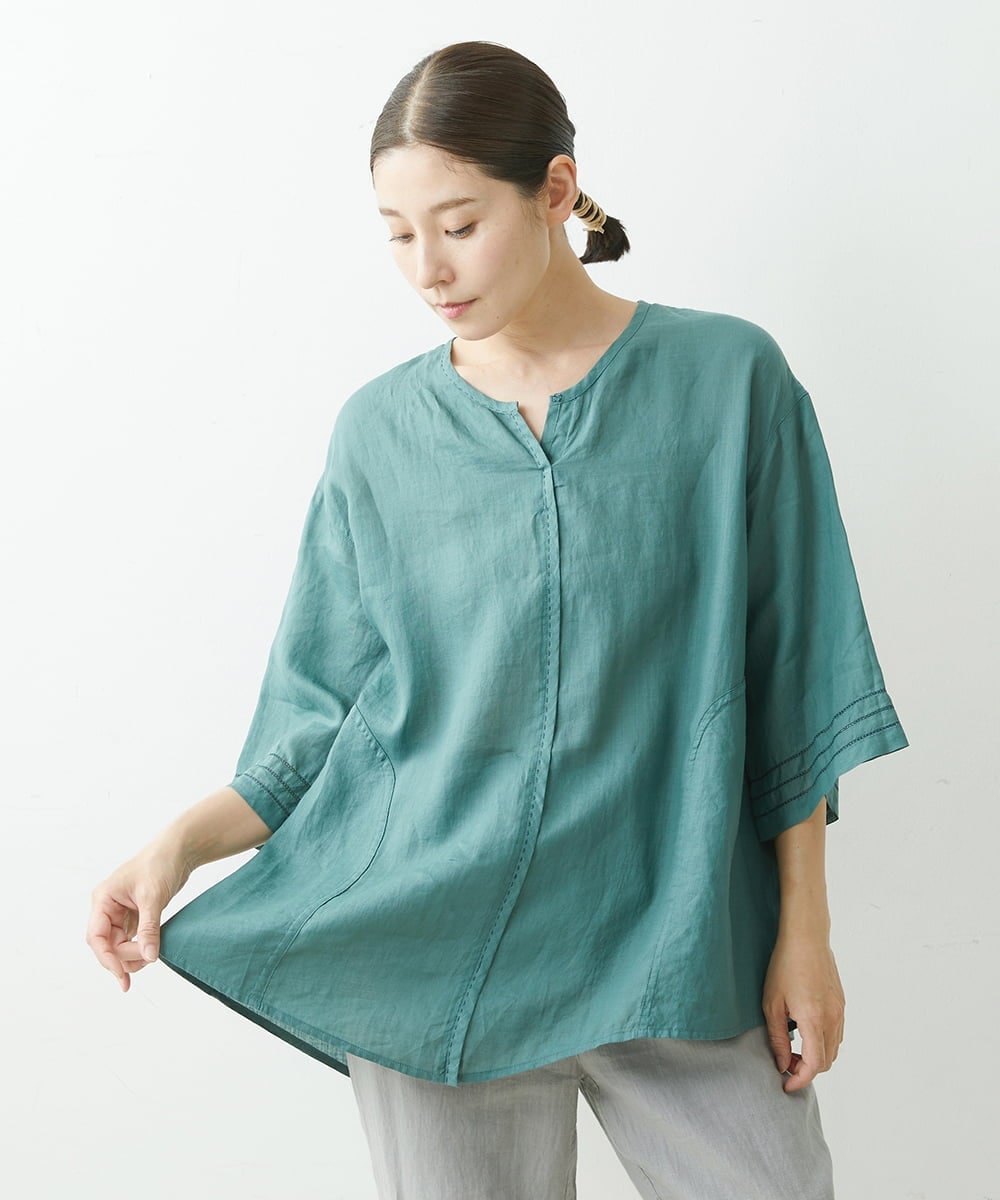 NGBGU33230 GIANNI LO GIUDICE(ジャンニ ロ ジュディチェ) [洗える]コットン製品染めブラウス グリーン