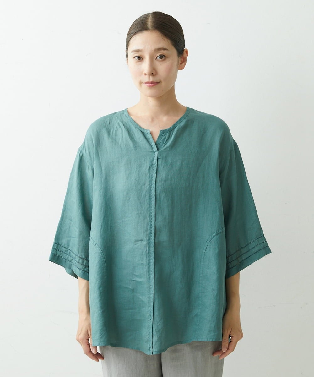 NGBGU33230 GIANNI LO GIUDICE(ジャンニ ロ ジュディチェ) [洗える]コットン製品染めブラウス グリーン