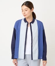 NGBGV26200 GIANNI LO GIUDICE(ジャンニ ロ ジュディチェ) [洗える]トリオストライプ長袖シャツブラウス ネイビー