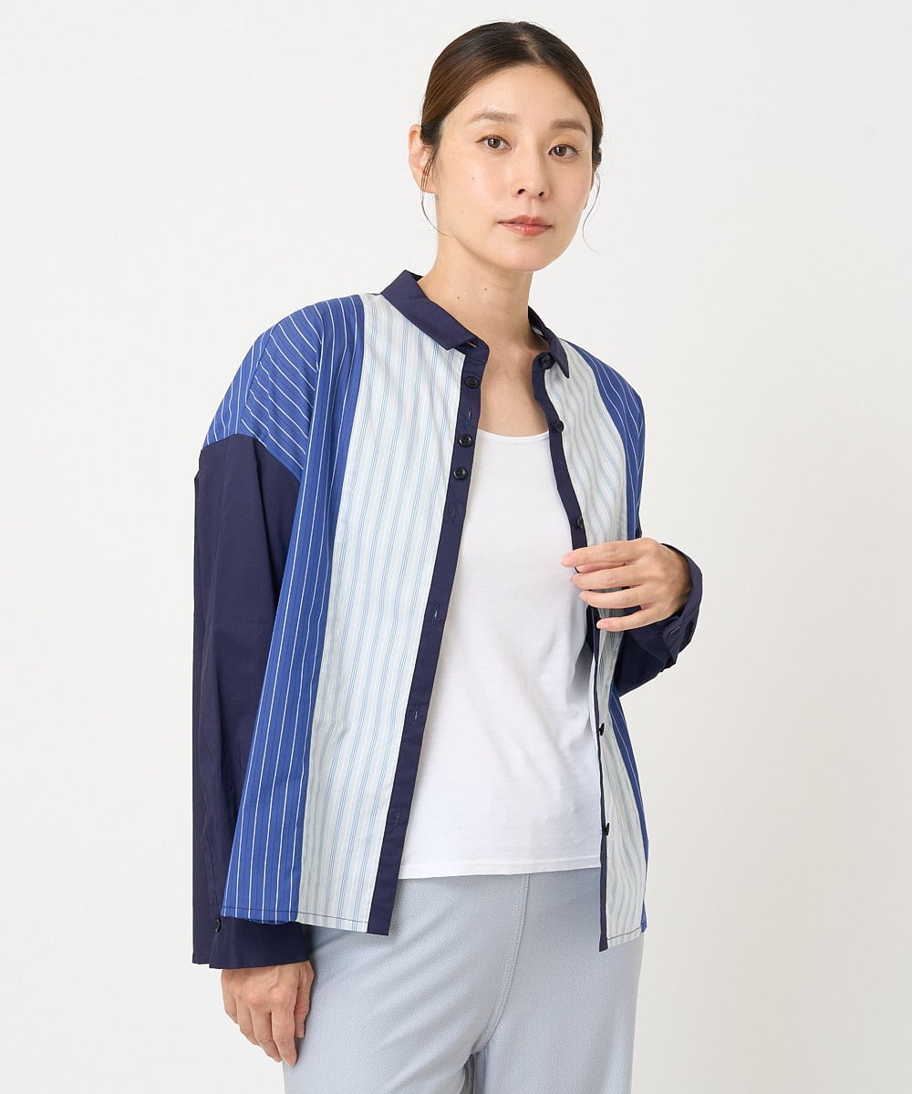 NGBGV26200 GIANNI LO GIUDICE(ジャンニ ロ ジュディチェ) [洗える]トリオストライプ長袖シャツブラウス ネイビー