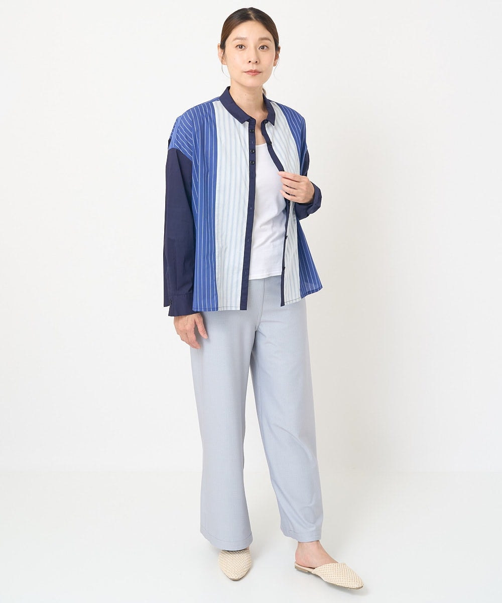 NGBGV26200 GIANNI LO GIUDICE(ジャンニ ロ ジュディチェ) [洗える]トリオストライプ長袖シャツブラウス ネイビー