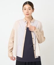 NGBGV26200 GIANNI LO GIUDICE(ジャンニ ロ ジュディチェ) [洗える]トリオストライプ長袖シャツブラウス ベージュ