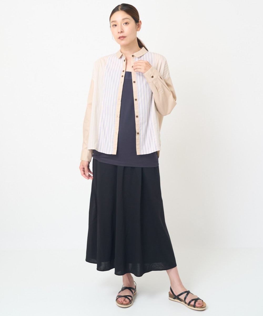NGBGV26200 GIANNI LO GIUDICE(ジャンニ ロ ジュディチェ) [洗える]トリオストライプ長袖シャツブラウス ベージュ