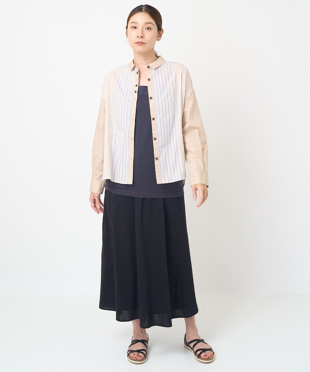 NGBGV26200 GIANNI LO GIUDICE(ジャンニ ロ ジュディチェ) [洗える]トリオストライプ長袖シャツブラウス ベージュ