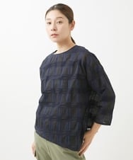 NGBGV27180 GIANNI LO GIUDICE(ジャンニ ロ ジュディチェ) [洗える]塩縮ブロックチェックプルオーバーブラウス ネイビー