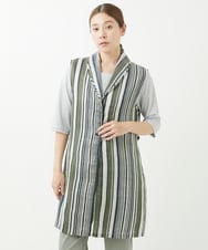 NGBGV53290 GIANNI LO GIUDICE(ジャンニ ロ ジュディチェ) [洗える]リネンランダムストライプ柄ロングジレ カーキ