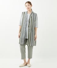 NGBGV53290 GIANNI LO GIUDICE(ジャンニ ロ ジュディチェ) [洗える]リネンランダムストライプ柄ロングジレ カーキ