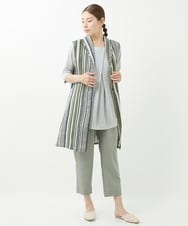 NGBGV53290 GIANNI LO GIUDICE(ジャンニ ロ ジュディチェ) [洗える]リネンランダムストライプ柄ロングジレ カーキ
