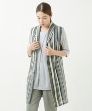 NGBGV53290 GIANNI LO GIUDICE(ジャンニ ロ ジュディチェ) [洗える]リネンランダムストライプ柄ロングジレ カーキ