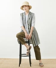 NGBGV53290 GIANNI LO GIUDICE(ジャンニ ロ ジュディチェ) [洗える]リネンランダムストライプ柄ロングジレ カーキ