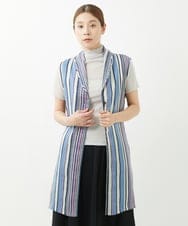 NGBGV53290 GIANNI LO GIUDICE(ジャンニ ロ ジュディチェ) [洗える]リネンランダムストライプ柄ロングジレ ブルー