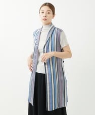 NGBGV53290 GIANNI LO GIUDICE(ジャンニ ロ ジュディチェ) [洗える]リネンランダムストライプ柄ロングジレ ブルー