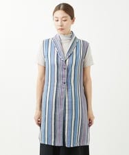 NGBGV53290 GIANNI LO GIUDICE(ジャンニ ロ ジュディチェ) [洗える]リネンランダムストライプ柄ロングジレ ブルー