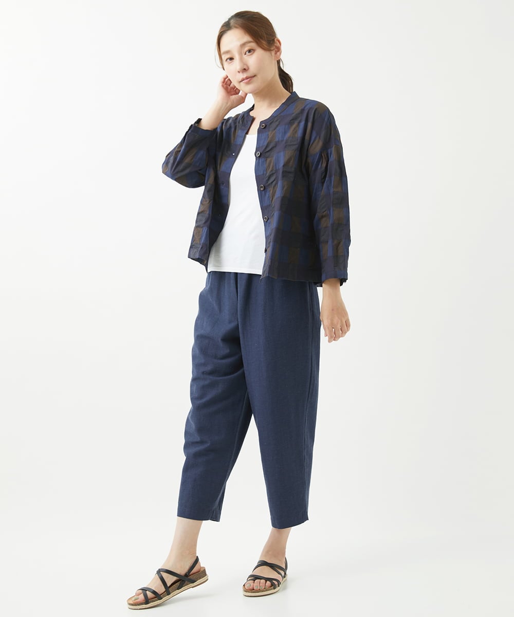 NGBGX28220 GIANNI LO GIUDICE(ジャンニ ロ ジュディチェ) [洗える]塩縮ブロックチェックシャツブラウス ネイビーブルー