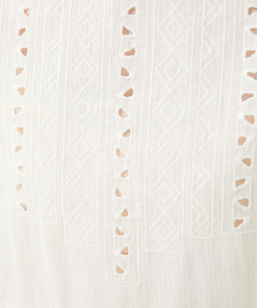 NGBGX42230 GIANNI LO GIUDICE(ジャンニ ロ ジュディチェ) [洗える]綿麻エスニック刺繍チュニックブラウス ホワイト