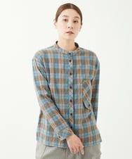NGBGX55230 GIANNI LO GIUDICE(ジャンニ ロ ジュディチェ) [洗える]先染めコットンチェックブラウス ライトブルー