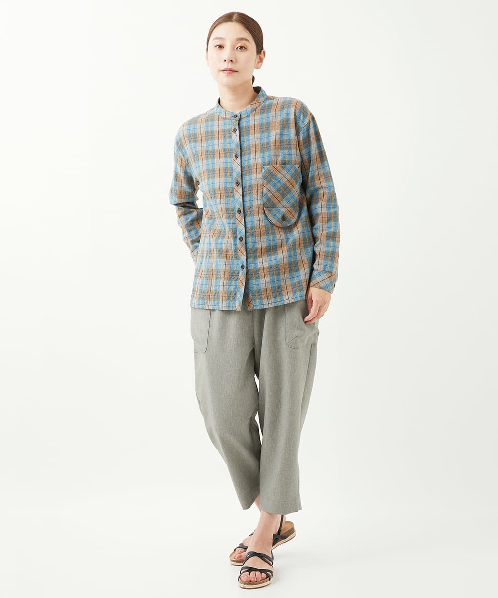 NGBGX55230 GIANNI LO GIUDICE(ジャンニ ロ ジュディチェ) [洗える]先染めコットンチェックブラウス ライトブルー