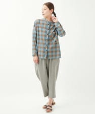 NGBGX55230 GIANNI LO GIUDICE(ジャンニ ロ ジュディチェ) [洗える]先染めコットンチェックブラウス ライトブルー